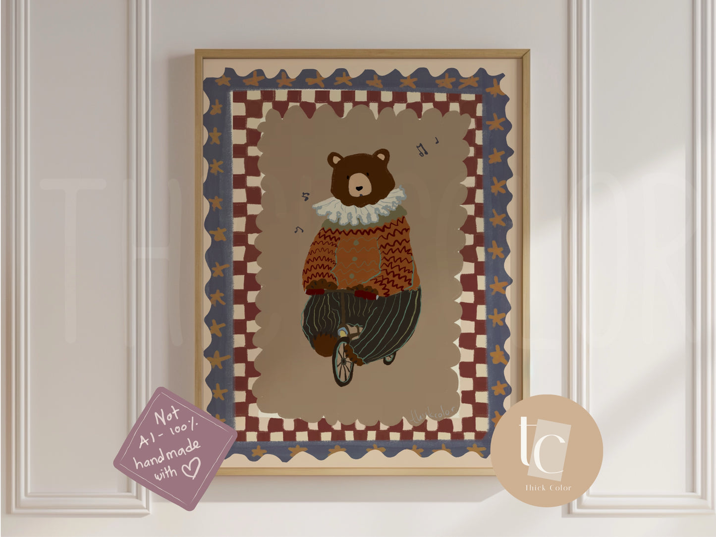 Whimsical elephant with red hat nursery print