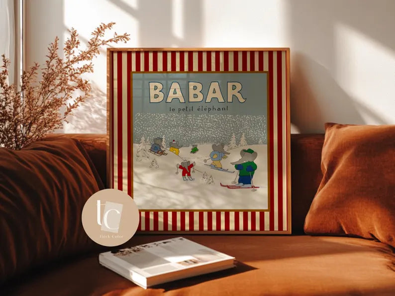 Babar le petit éléphant print with red or blue stripes set of 6