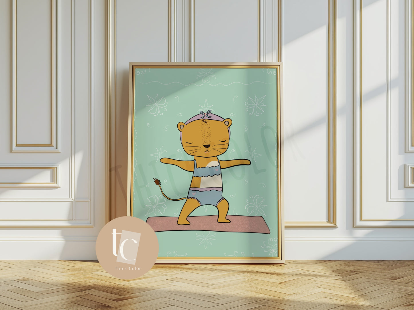 Baby lioness yoga nursery print