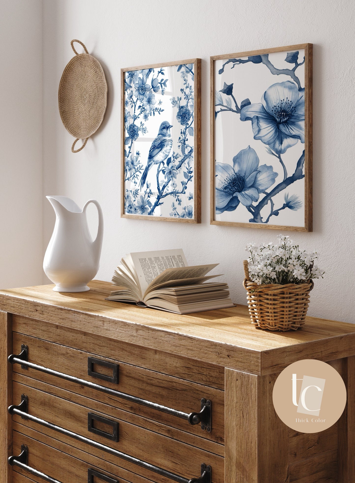 Blue Chinoiserie Wall Art Print Set of 2