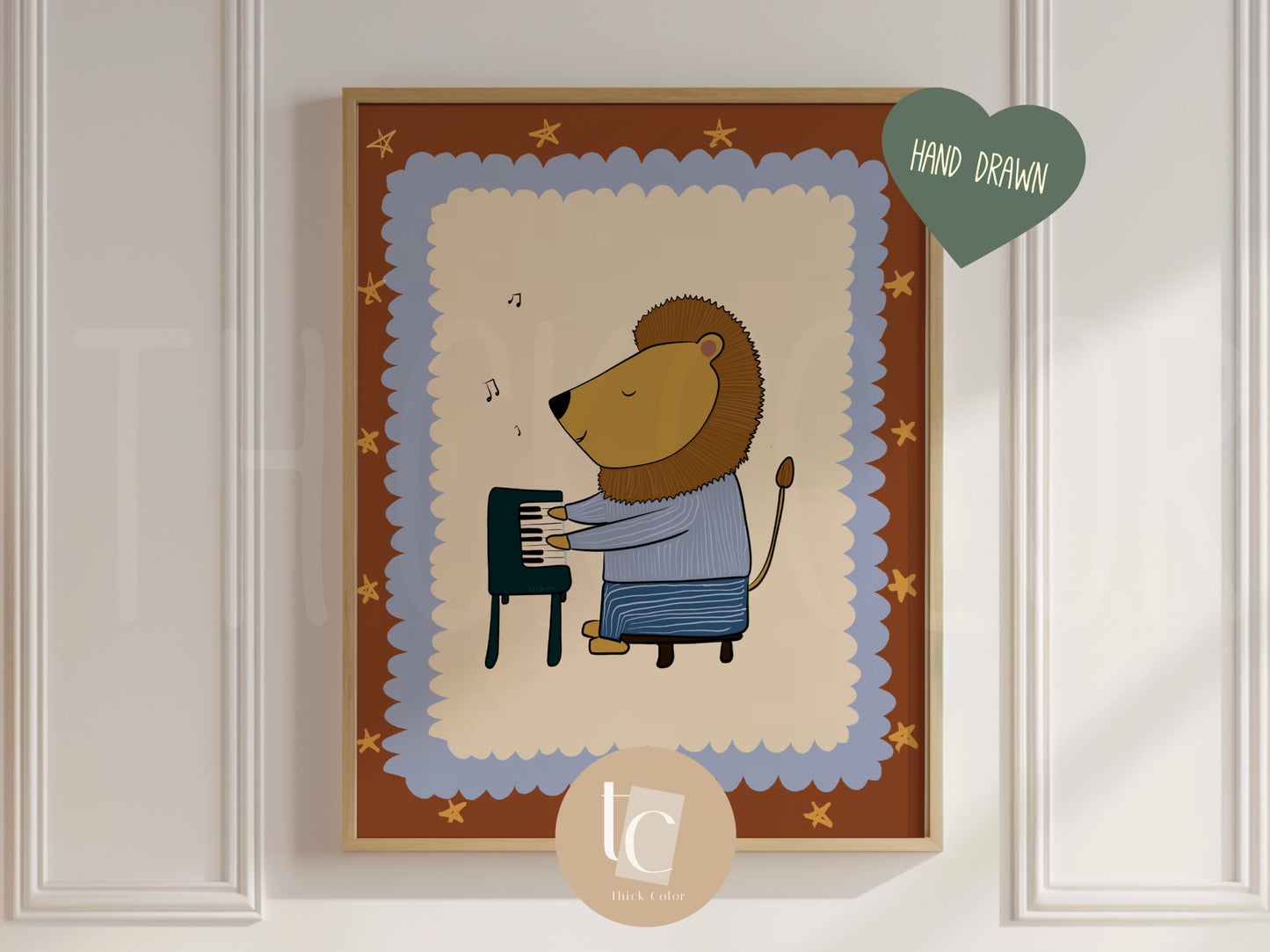 Cute Lion playing piano Nursery print