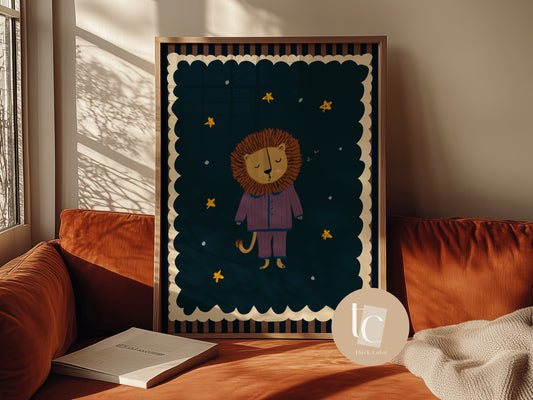 Cute Lion in Pajamas Magical Bedtime Nursery Print