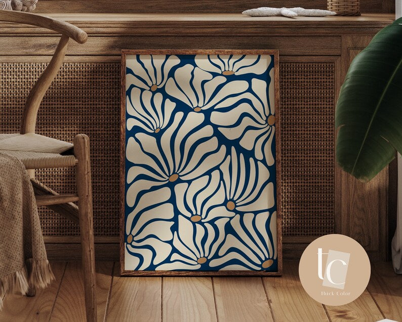 Botanical blue abstract canvas print