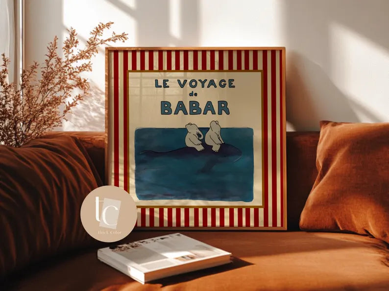 Babar le petit éléphant print with red or blue stripes set of 6