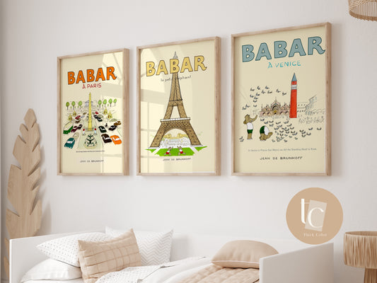 Le voyage de Babar Paris Edition Nursery print set of 3