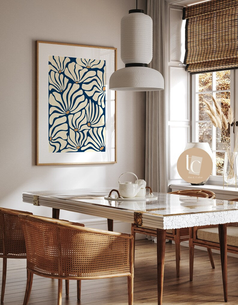 Botanical blue abstract canvas print