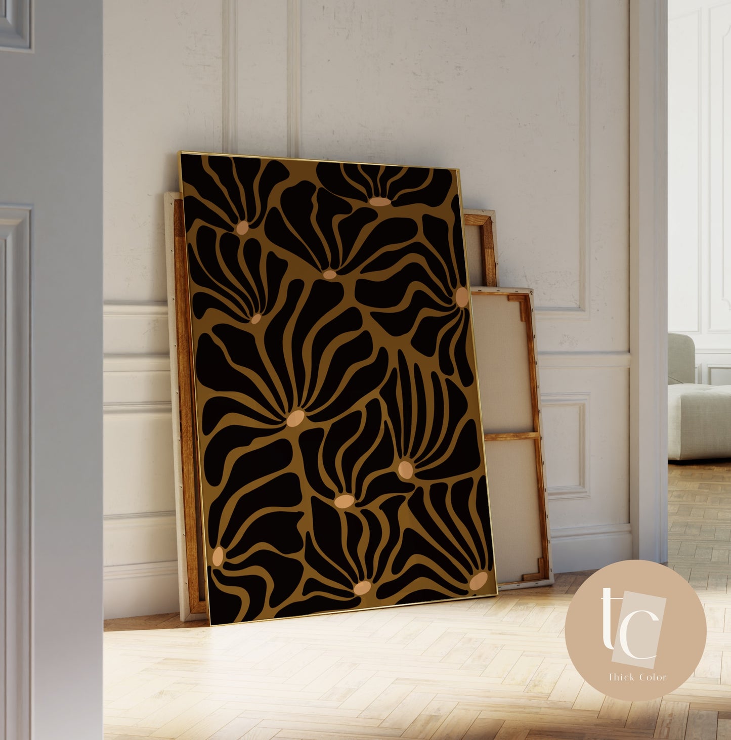 Botanical ochre and black abstract canvas print