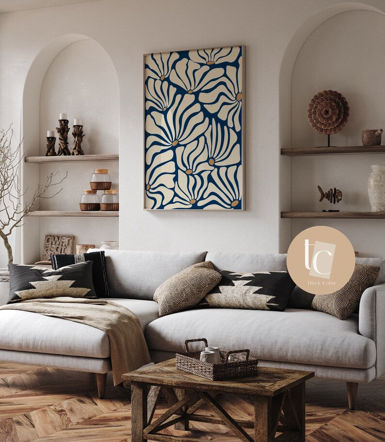 Botanical blue abstract canvas print
