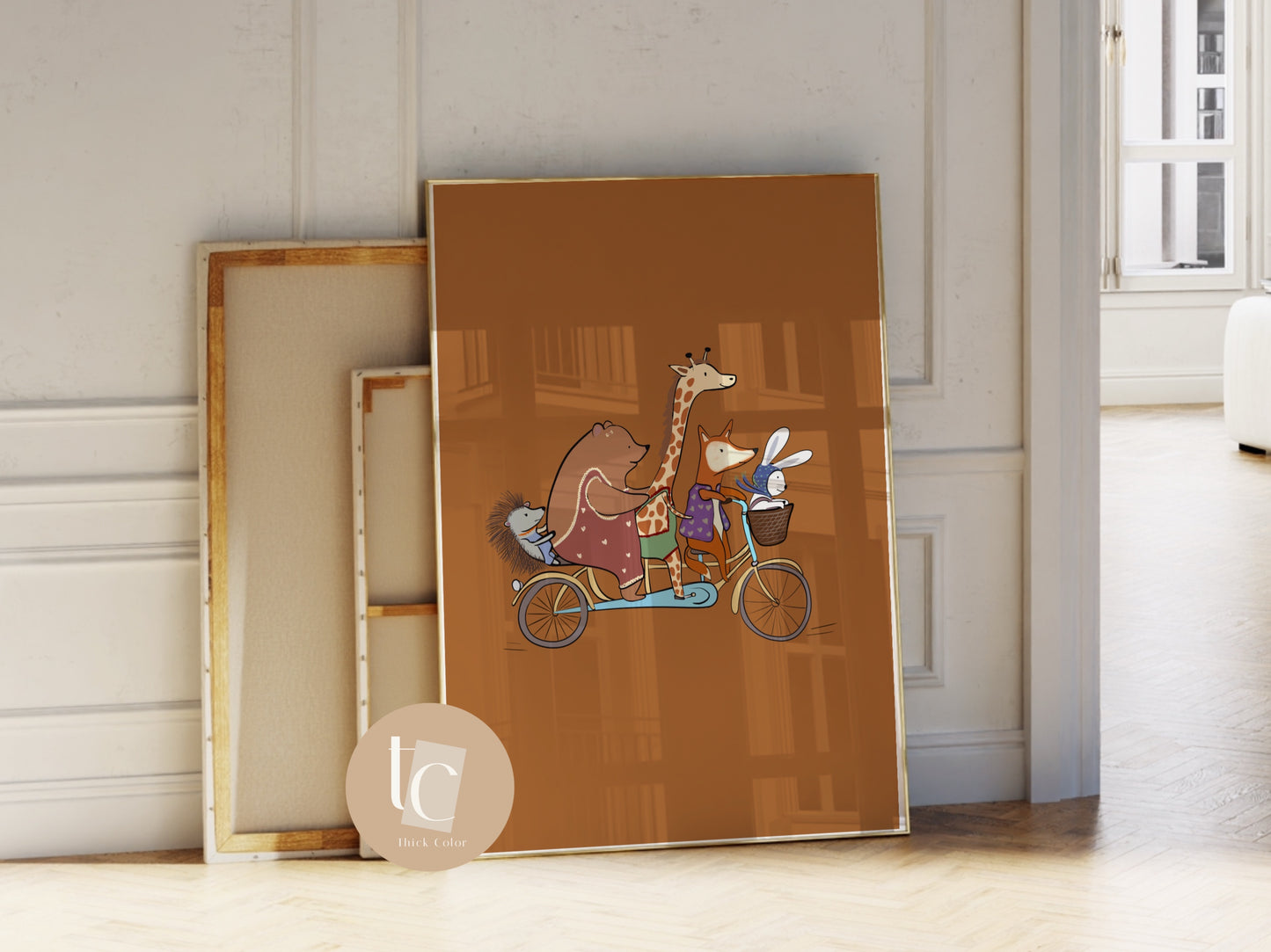 Woodland Animals Friend Riding a Bicycle Pile Nursery print