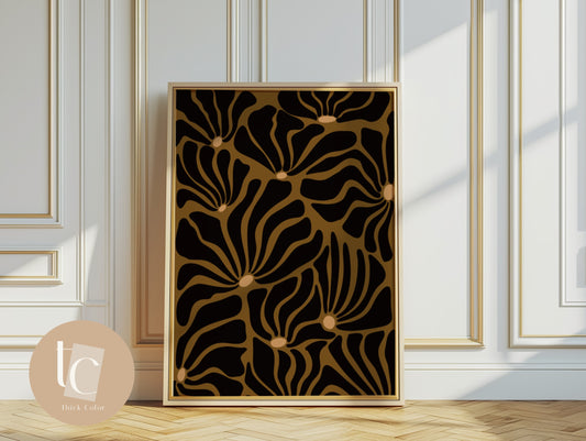Botanical ochre and black abstract canvas print