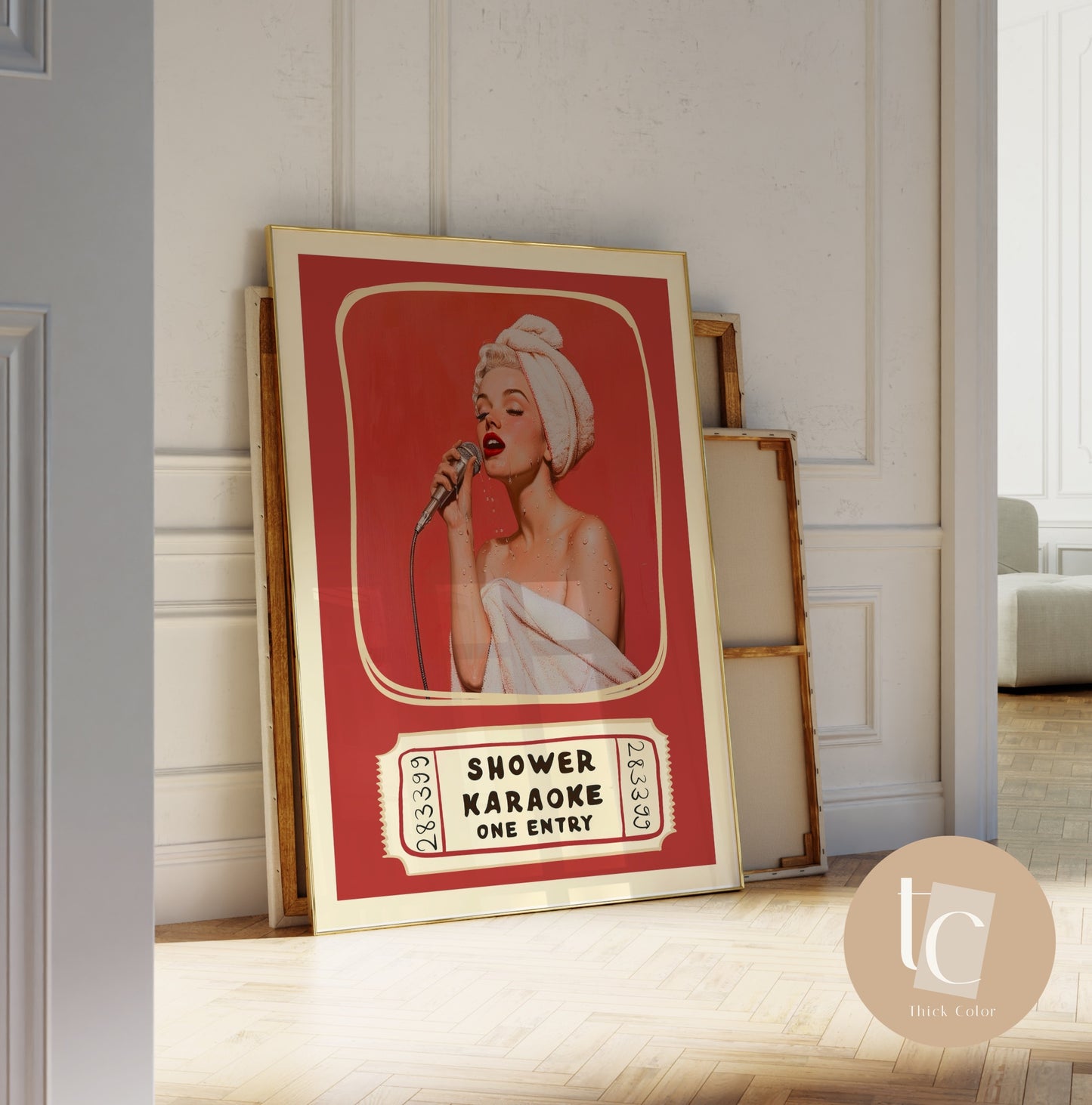 Shower karaoke ticket print funny bathroom decor shower singing retro poster bathroom art trendy cute decor