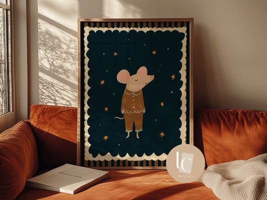 Cute Mouse in Pajamas Magical Bedtime Nursery Print
