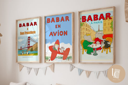 Babar set of 3 Nursery prints